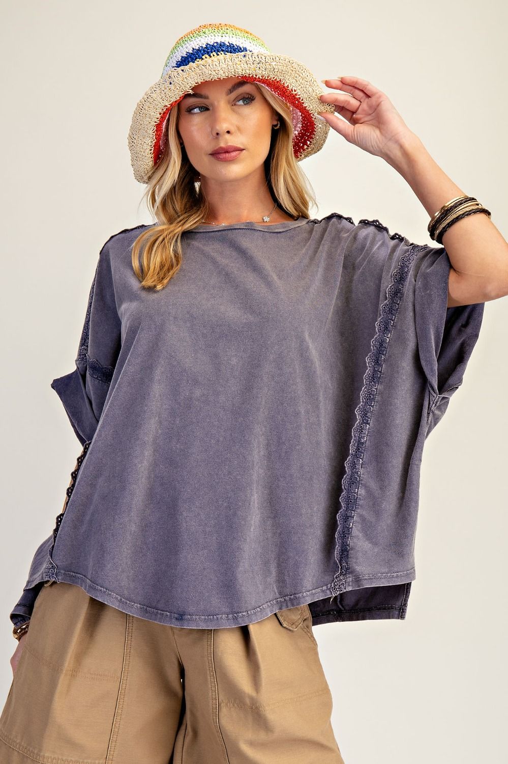 Easel Blueberry Oversized Knit Top