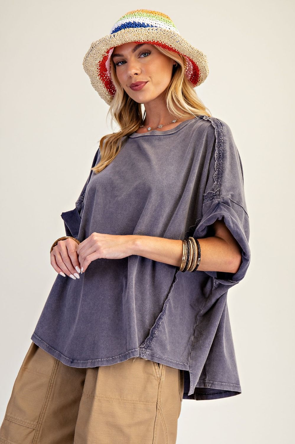 Easel Blueberry Oversized Knit Top