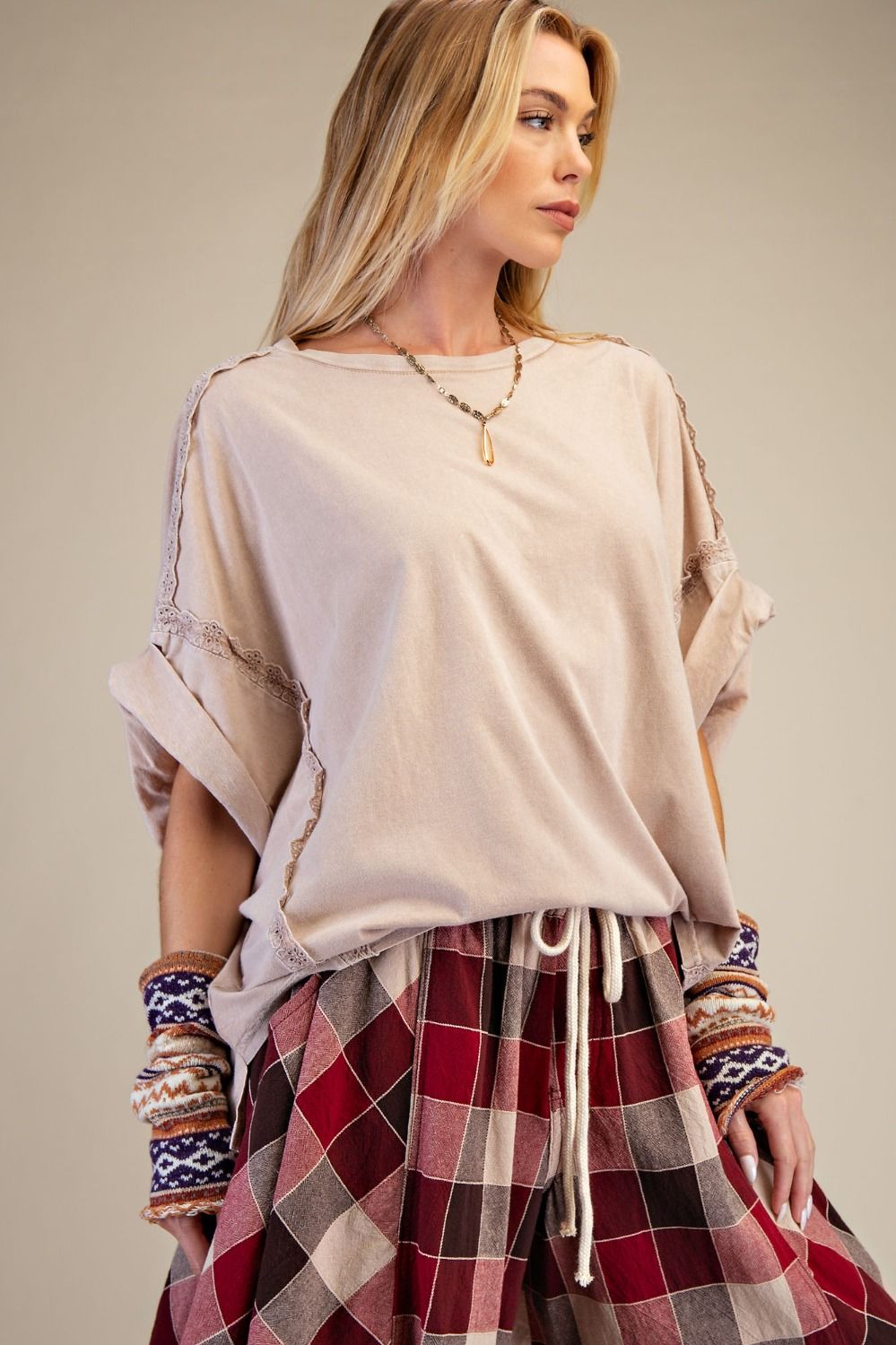 EASEL Khaki Oversized Top