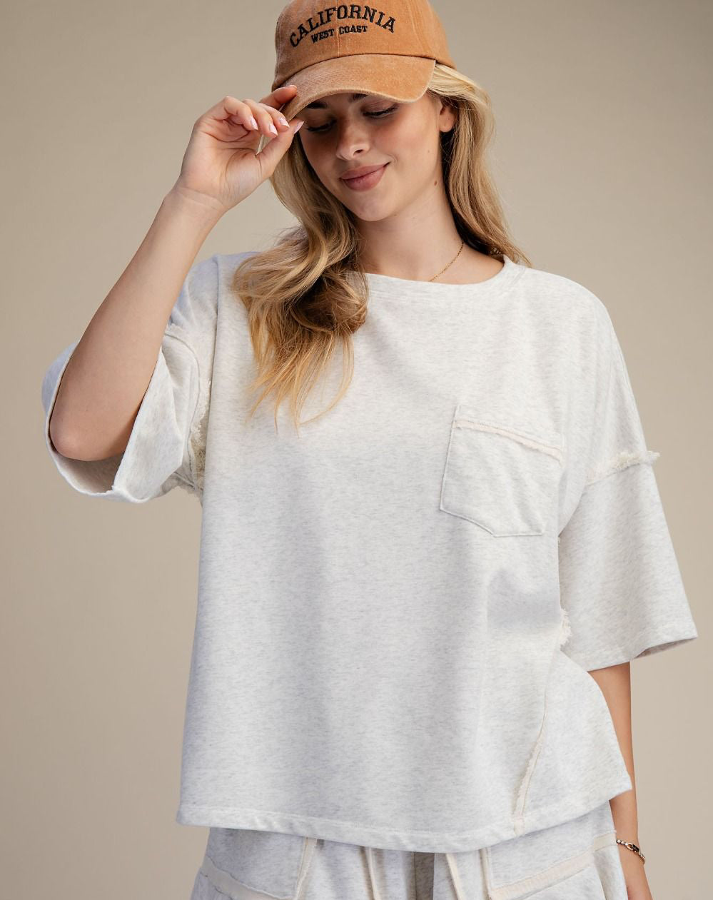 Easel Natural Terry Knit Top