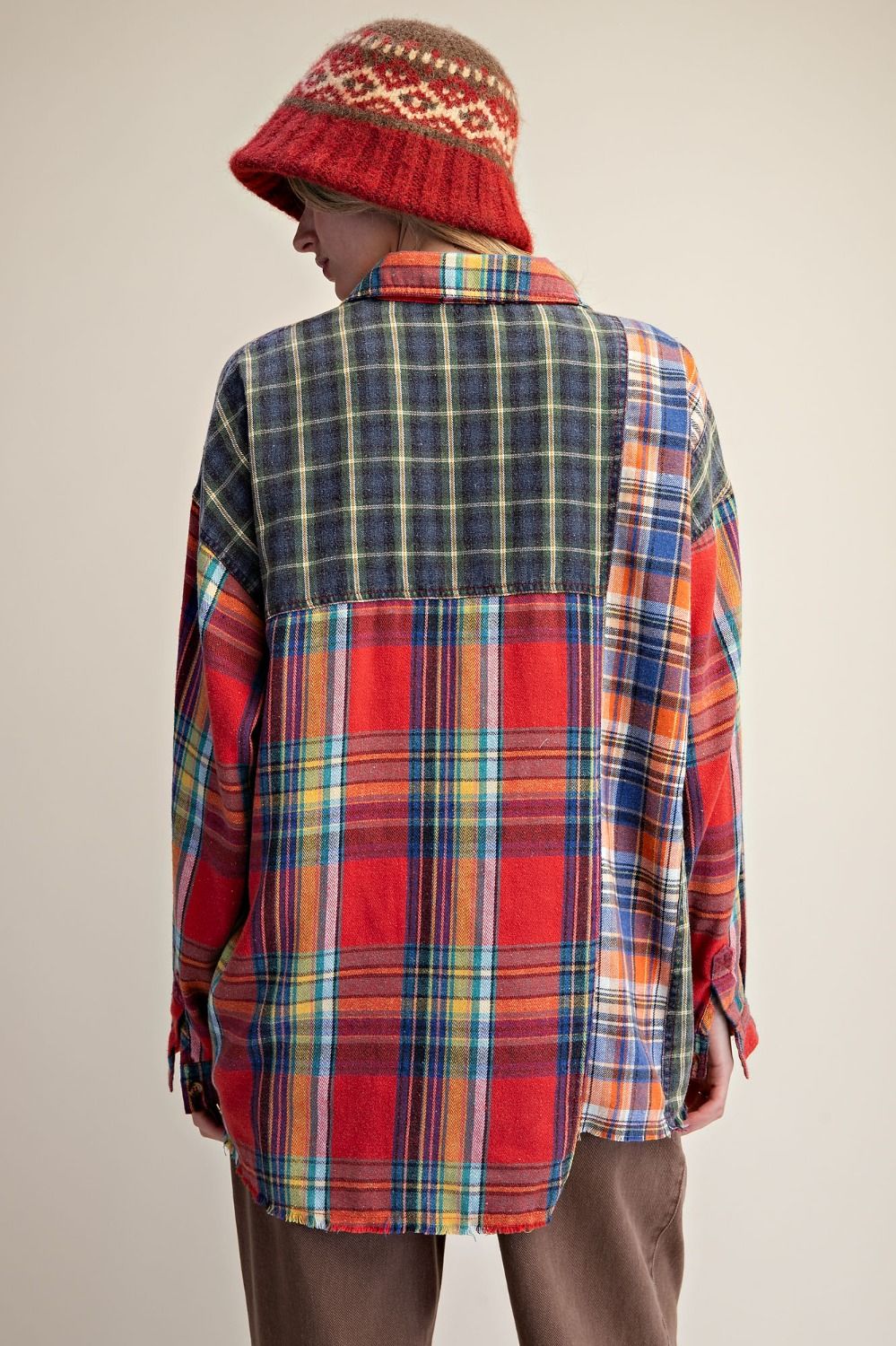 EASEL Navy Red Mix Plaid Button Down Shirt