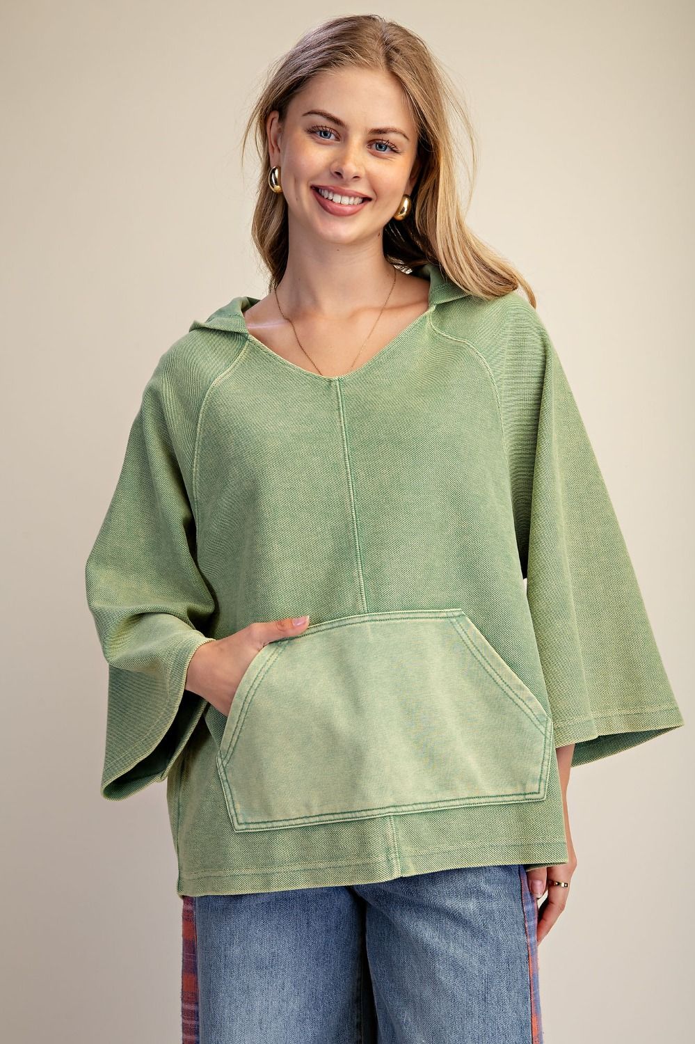 Easel Matcha Mineral Washed Hoodie Pullover