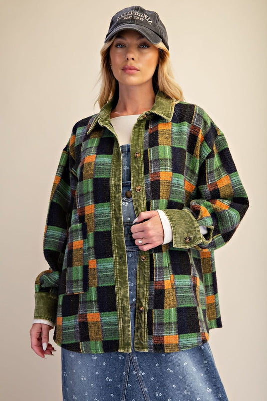 EASEL Green Plaid Shacket