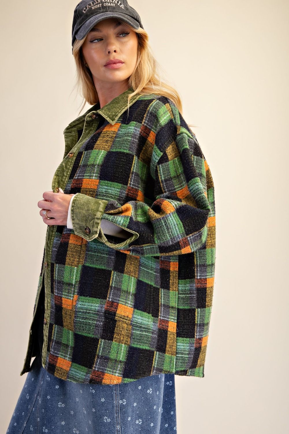 EASEL Green Plaid Shacket
