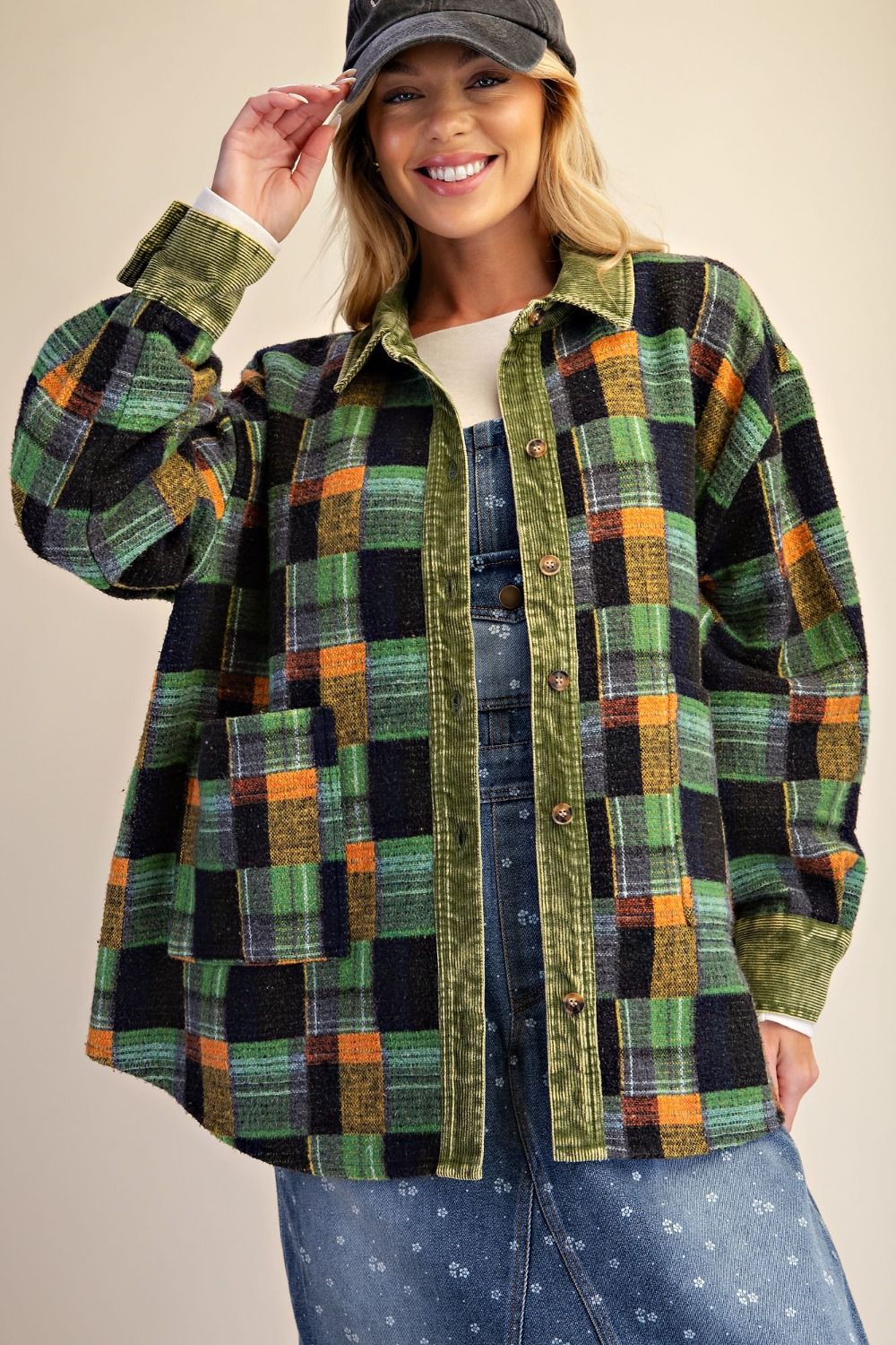 EASEL Green Plaid Shacket