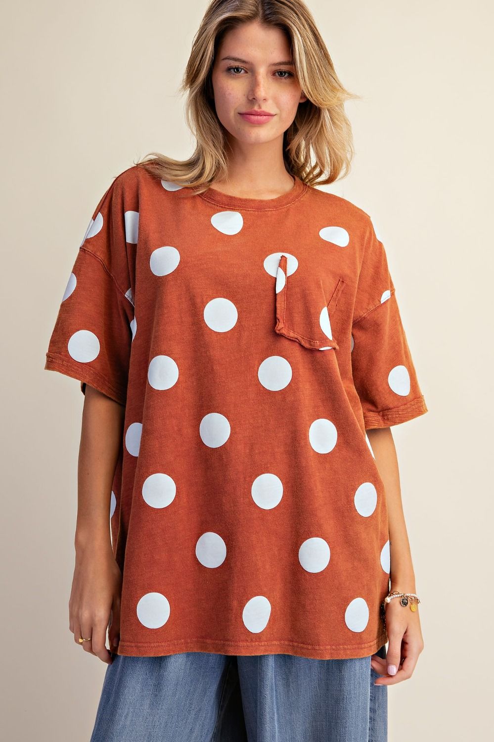 EASEL Cinnamon Polka Dot Top