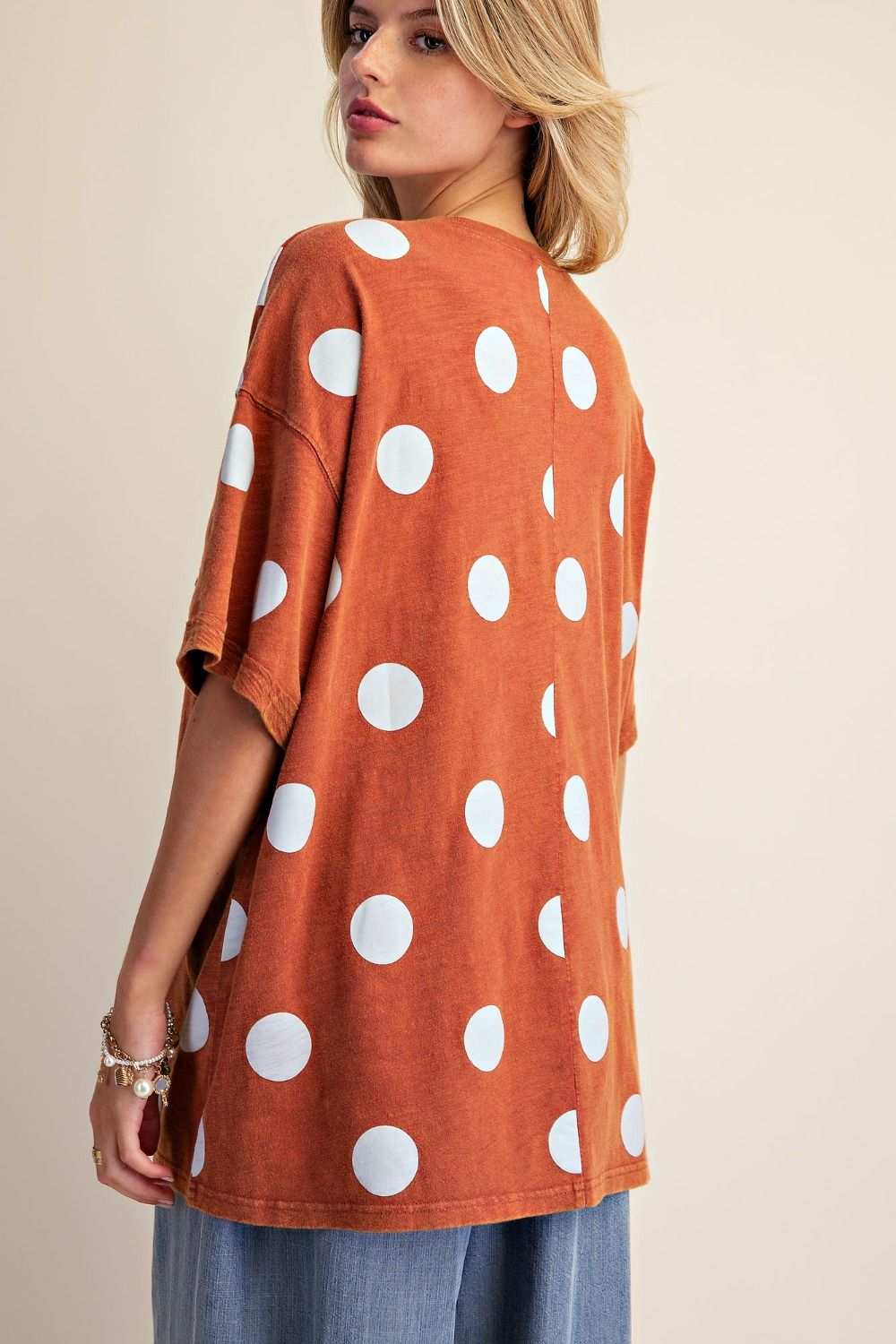 EASEL Cinnamon Polka Dot Top