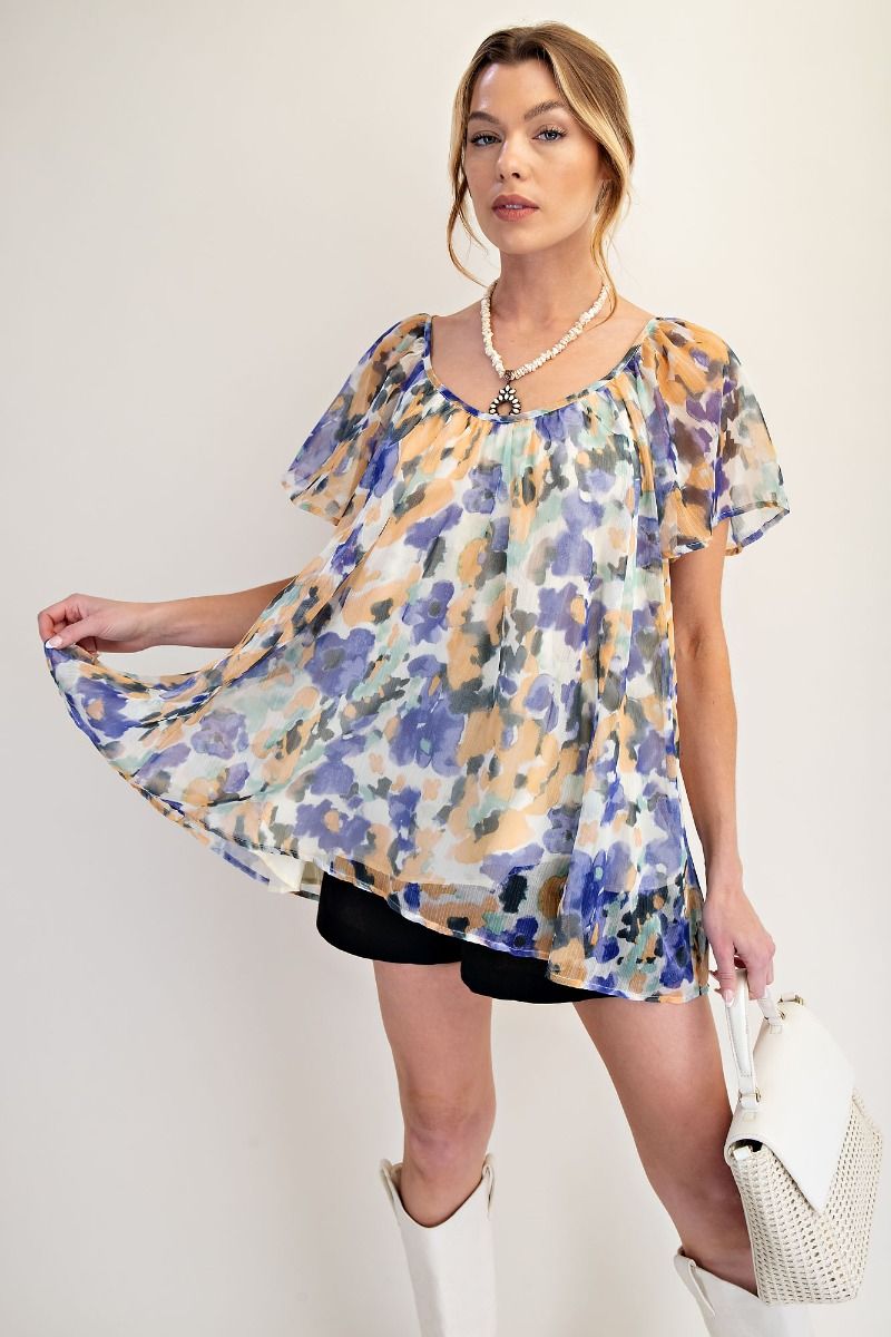 EASEL Floral Printed Chiffon Loose Fit Tunic