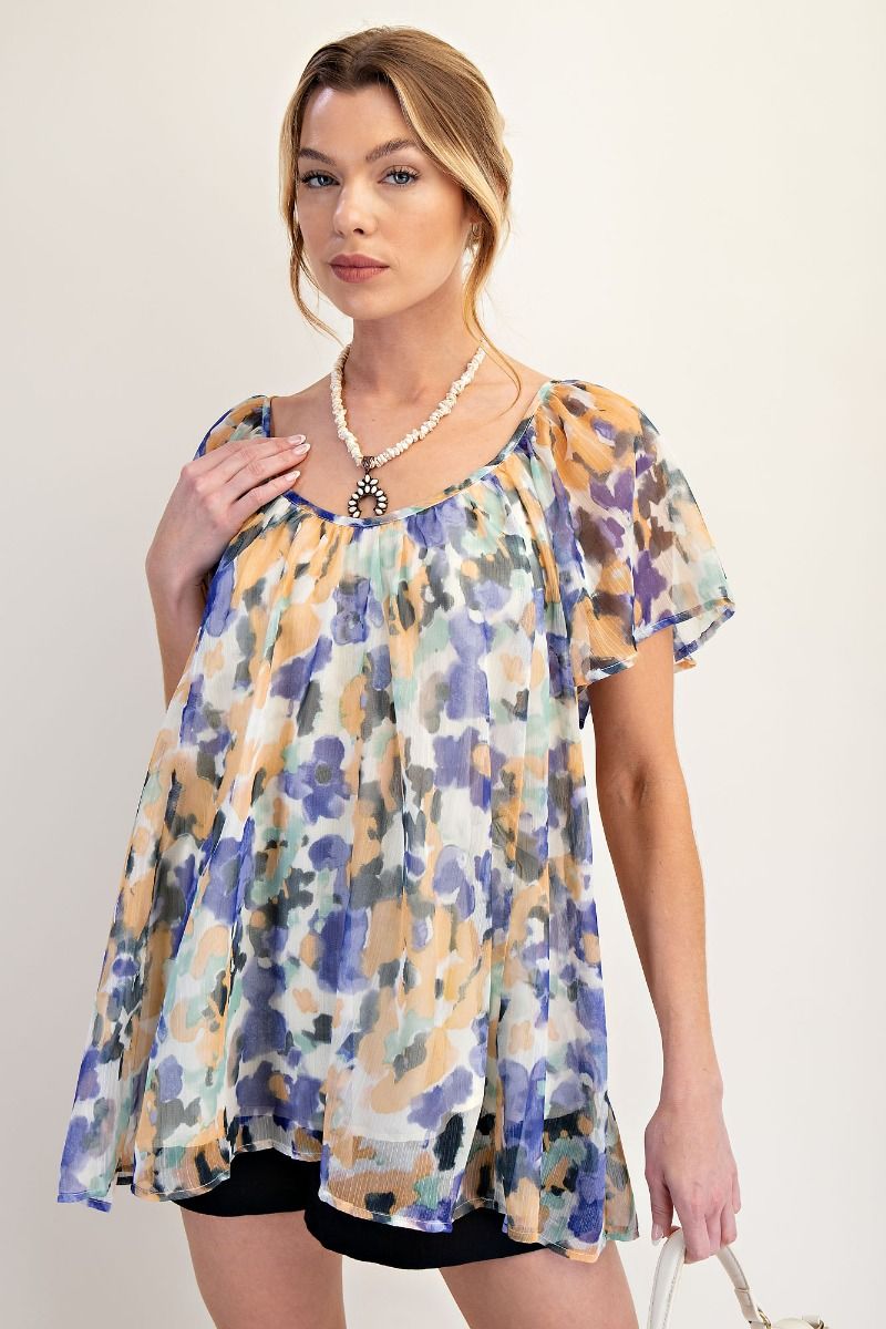 EASEL Floral Printed Chiffon Loose Fit Tunic