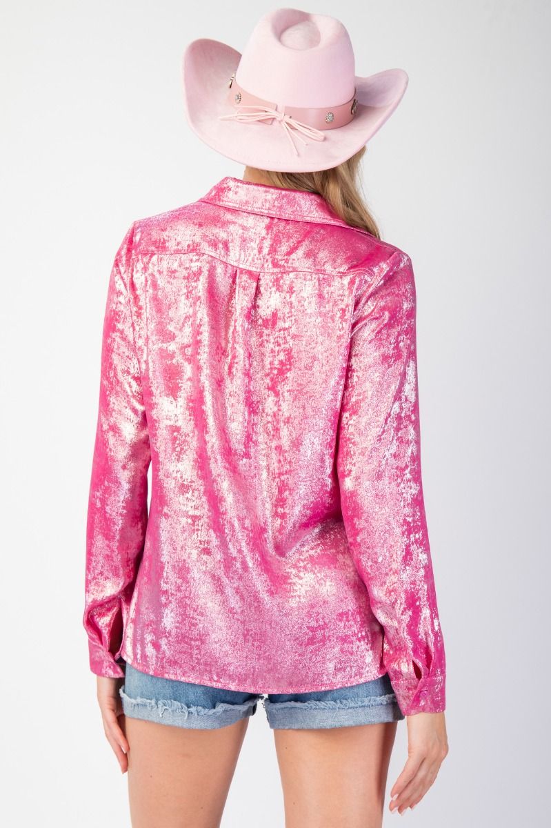EASEL Foil Woven Blouse Pink