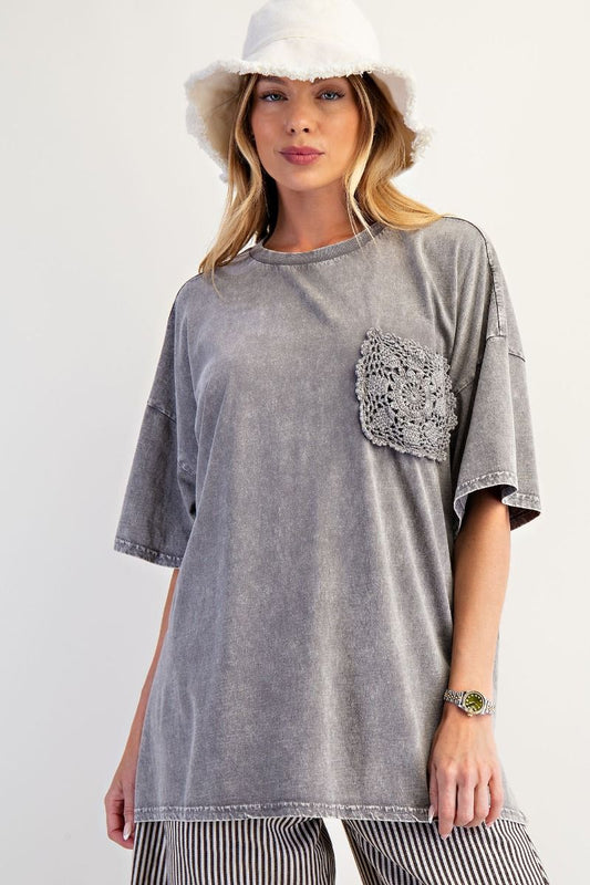 EASEL Ash Crochet Pocket Top
