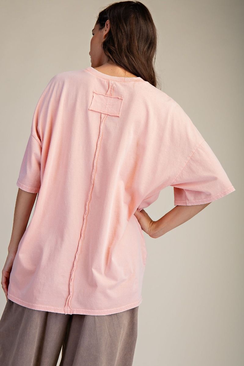 EASEL Cotton Coral Crochet Pocket Top