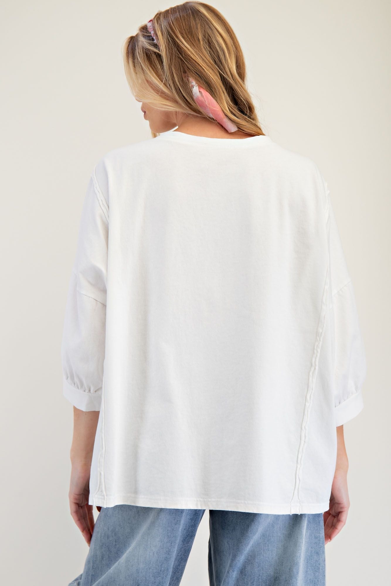 EASEL Stud Heart Patch Knit Top White