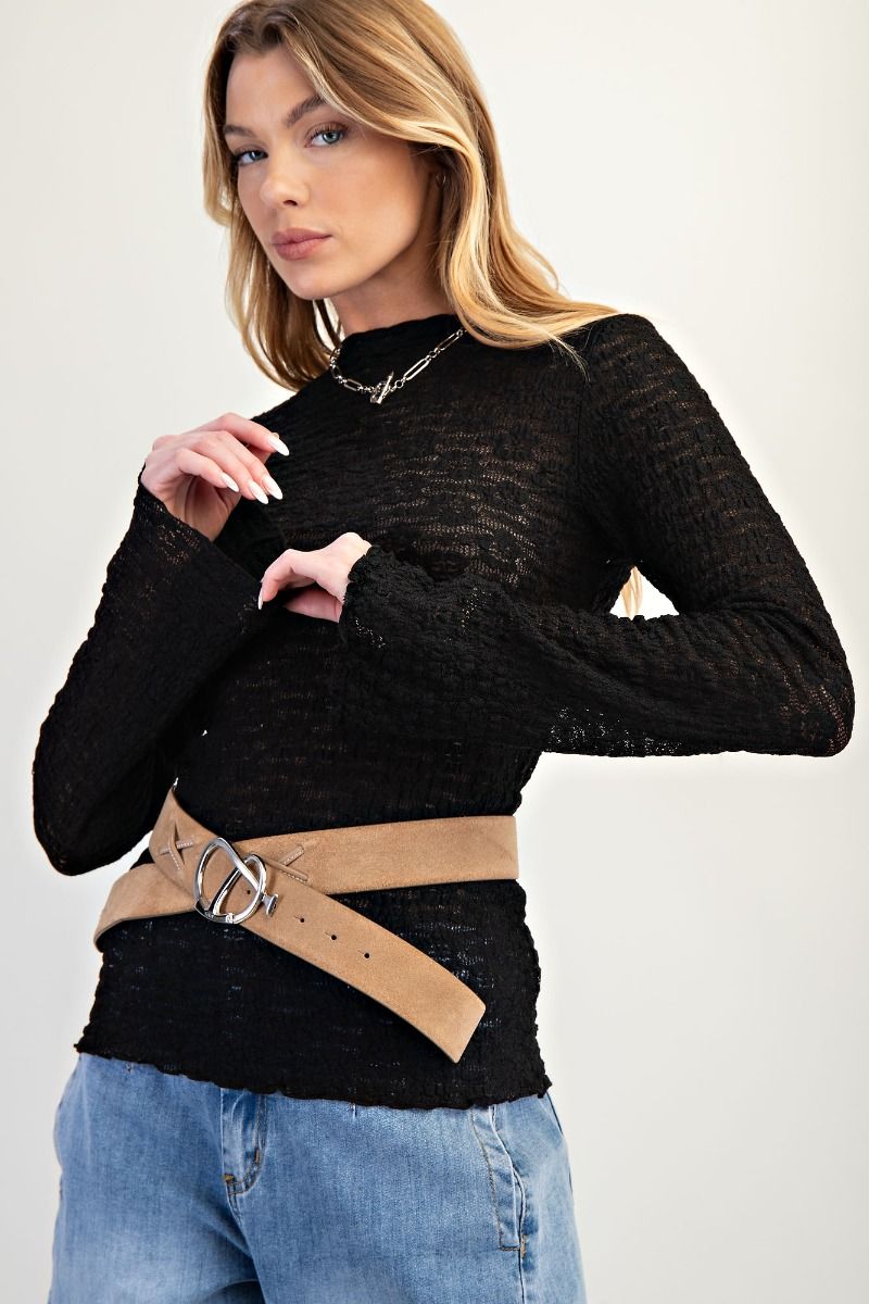 EASEL Lace Mesh Fitted Top Black