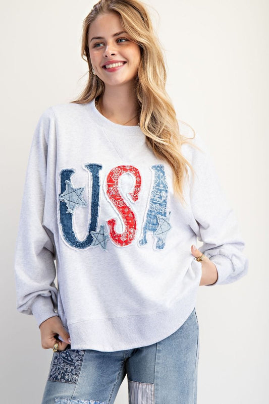 EASEL USA Patch Wash Terry Pullover Heather Grey