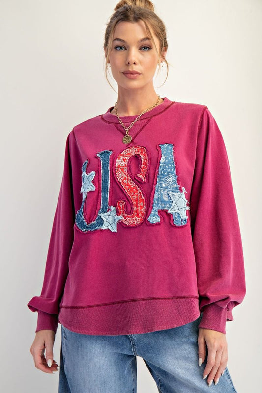 EASEL USA Patch Wash Terry Pullover Mulberry