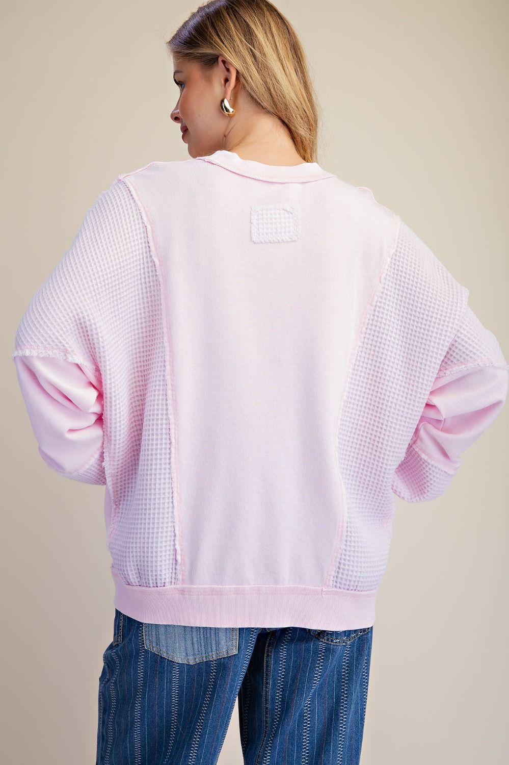 EASEL Cotton Pink Thermal Mix Terry Knit Top