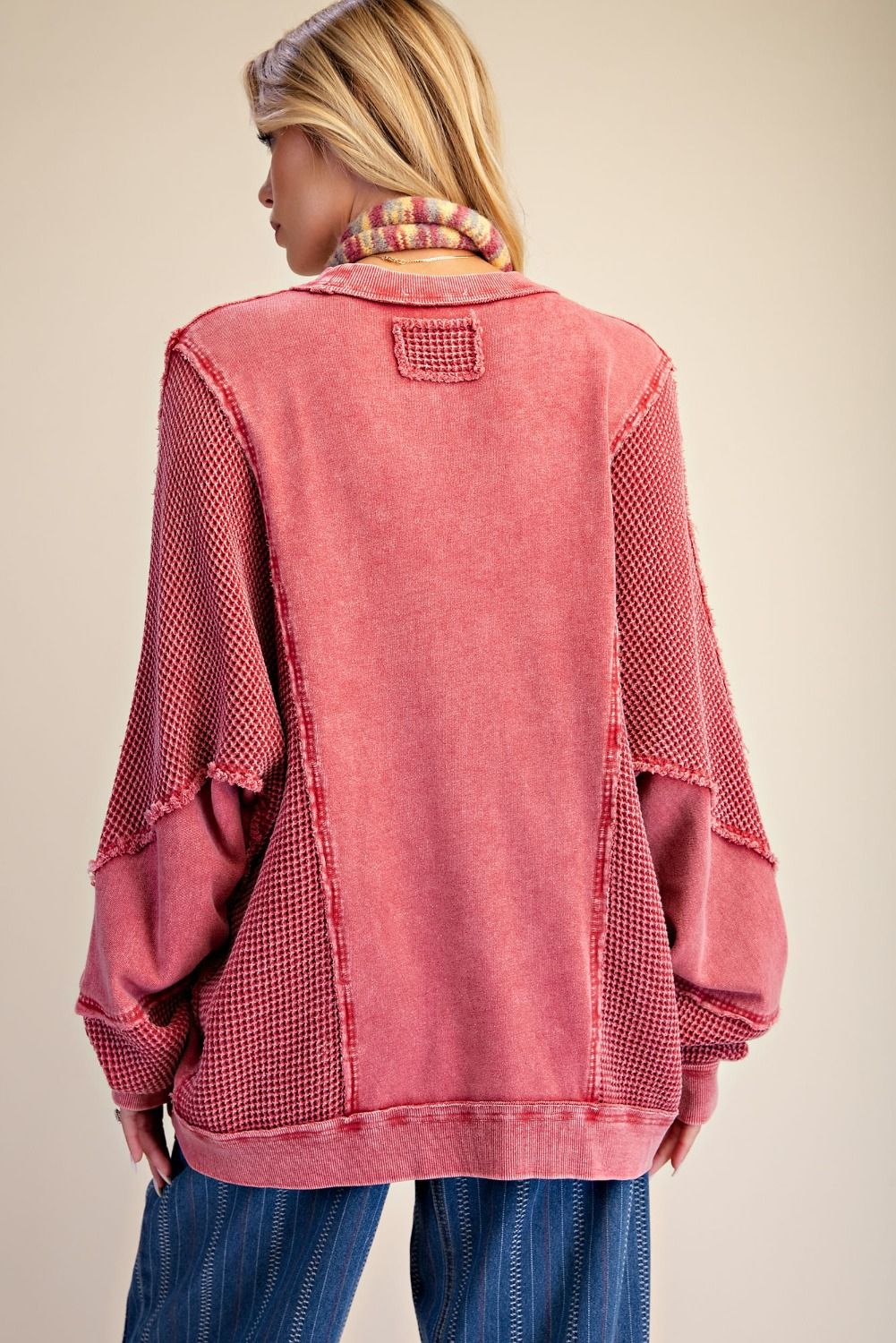 EASEL Red Thermal Mix Terry Knit Top