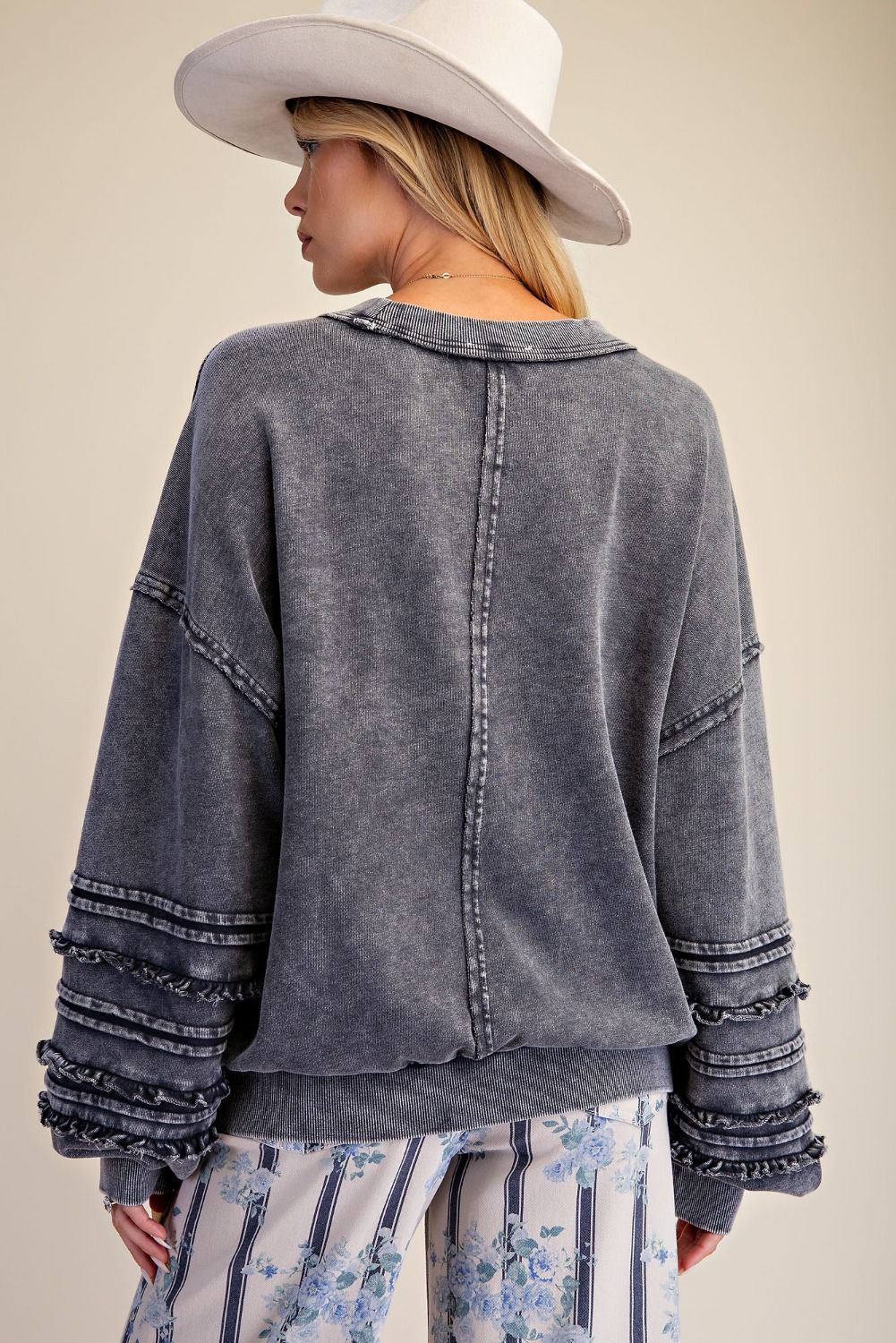 EASEL Blueberry Ruffle Sweater