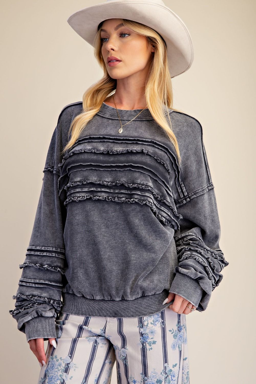 EASEL Blueberry Ruffle Sweater
