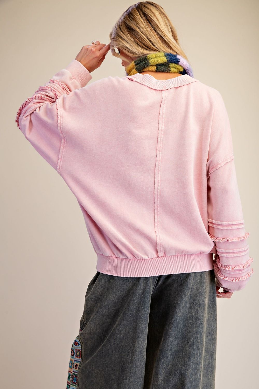 EASEL Cotton Pink Ruffle Sweater