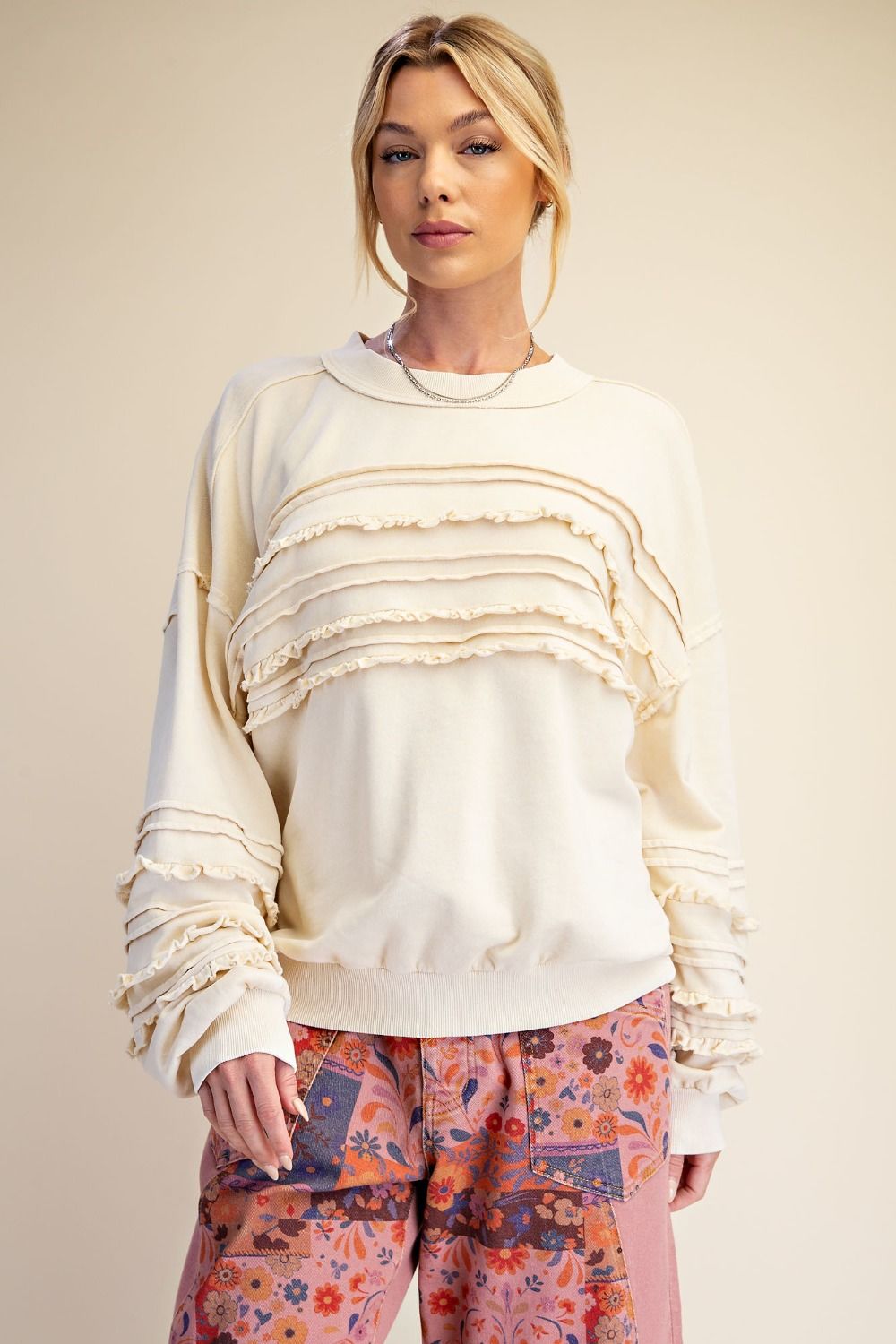 EASEL Ecru Ruffle Sweater