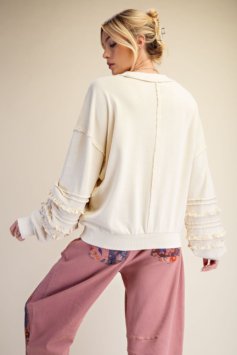 EASEL Ecru Ruffle Sweater