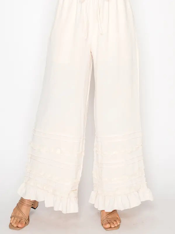 ORIGAMI Beige Ruffle Pants