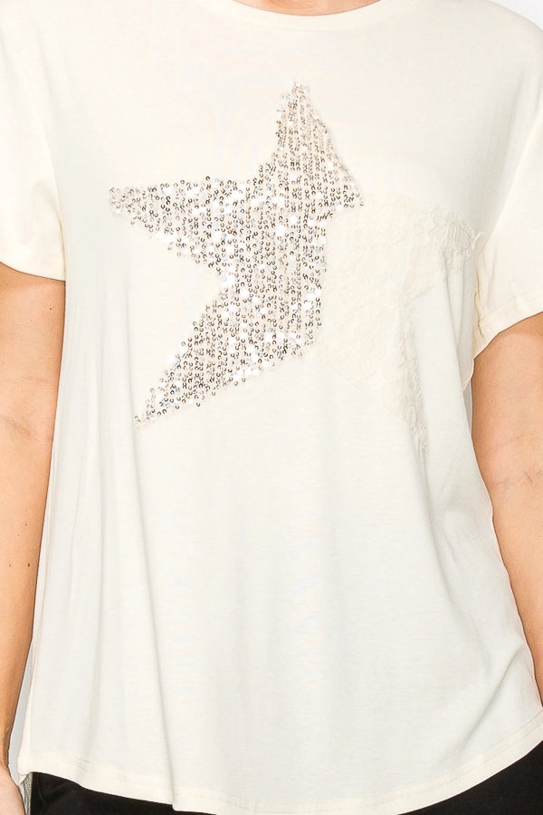 ORIGAMI Beige Lace and Sequin Star Top