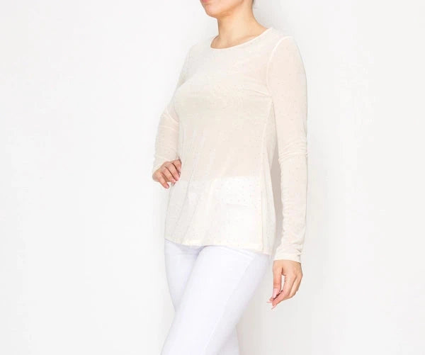 ORIGAMI Sparkly Sheer Mesh Top Beige