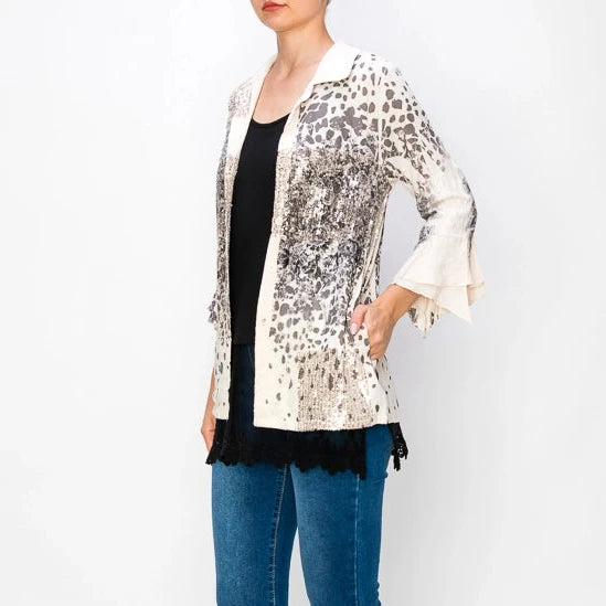 ORIGAMI Lightweight Sequin and Lace Detailed Button-Up Blouse