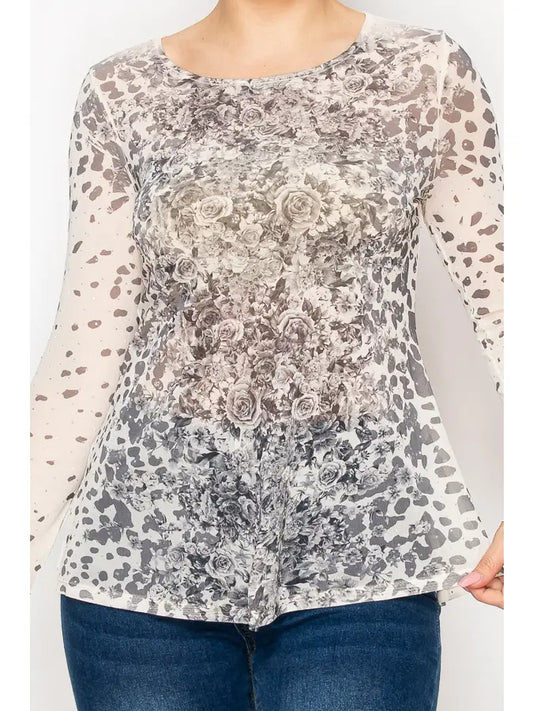 ORIGAMI Leo Rose Sparkle Mesh Top