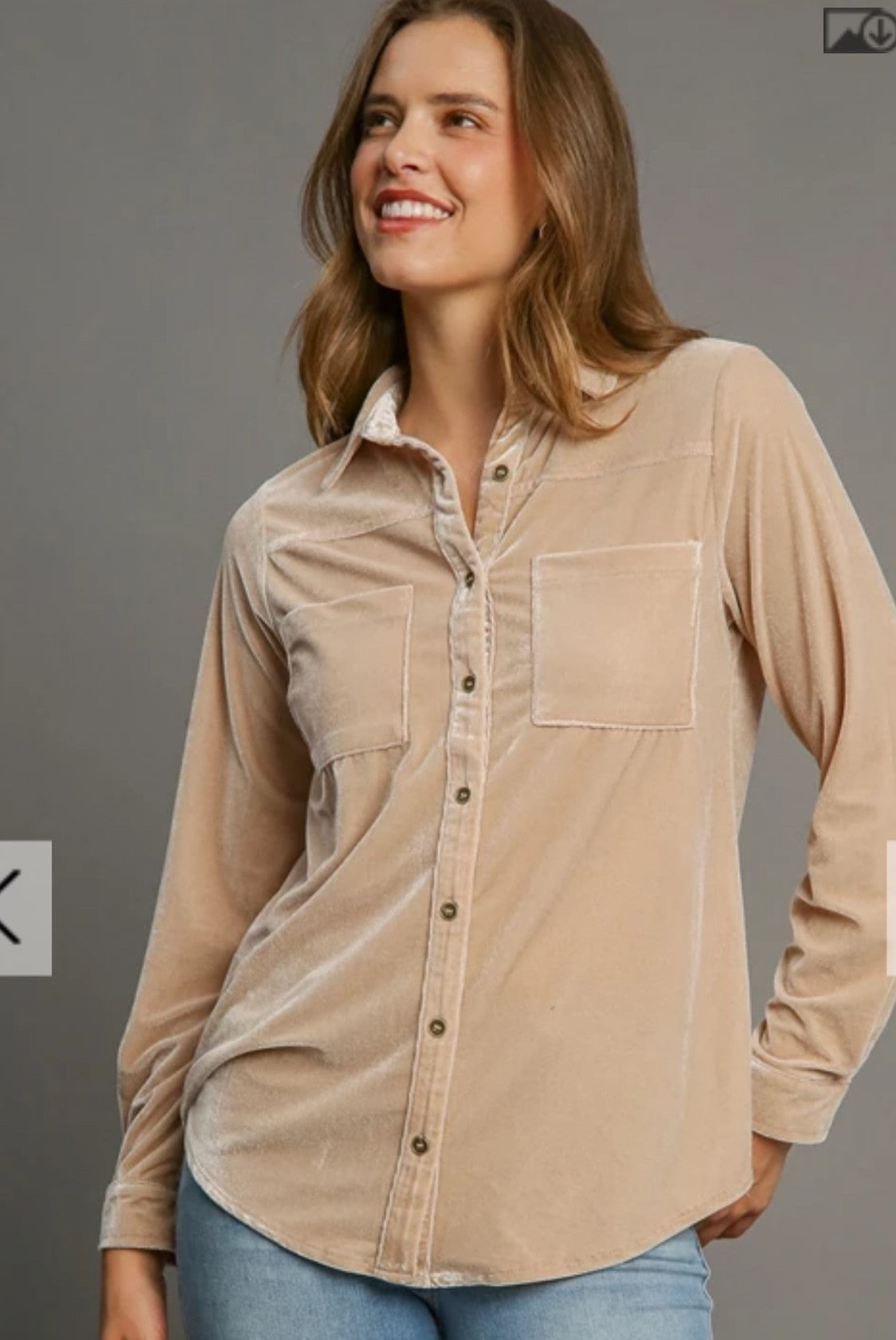 UMGEE champagne velvet button shirt