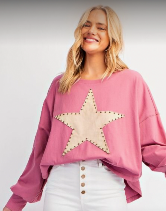 EASEL rose suede star top