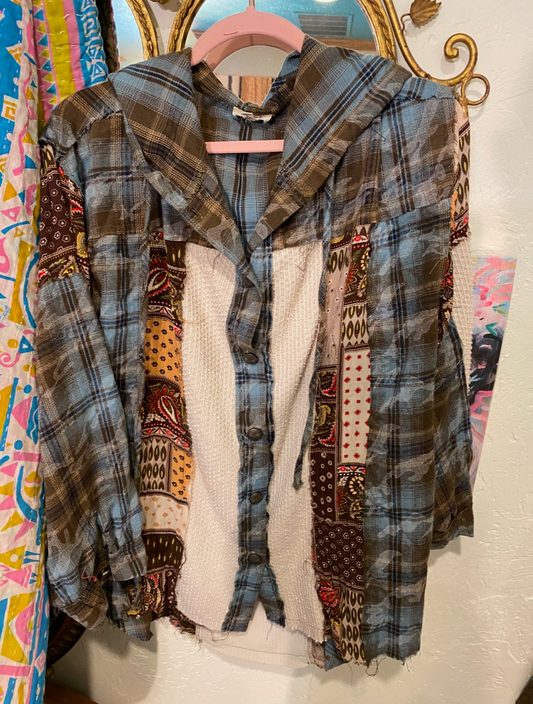 POL multi-patch flannel hoodie