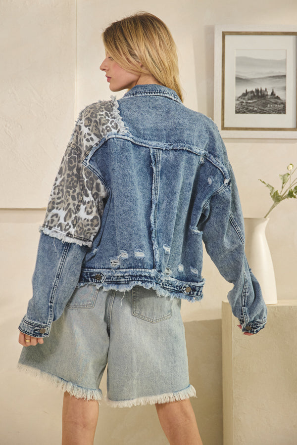 OLI & HALI Washed Leopard Denim Jacket