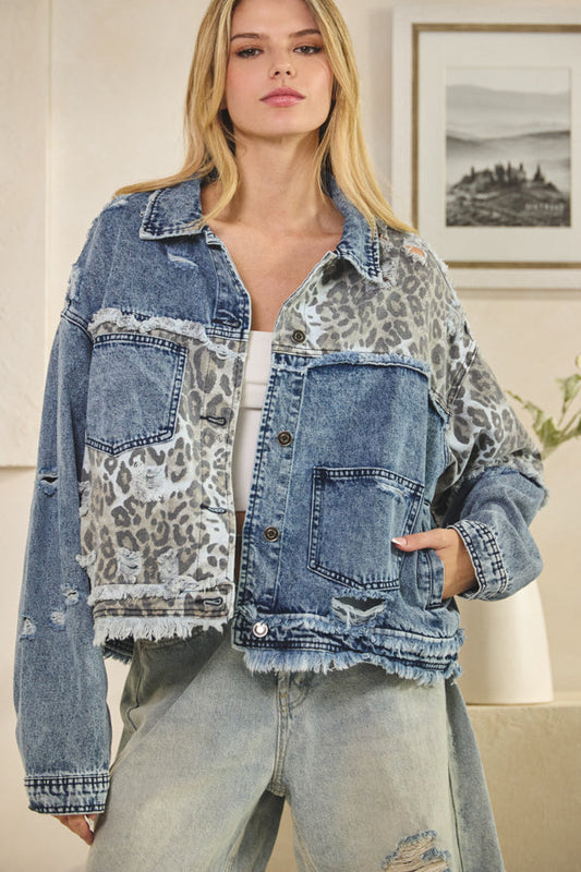 OLI & HALI Washed Leopard Denim Jacket