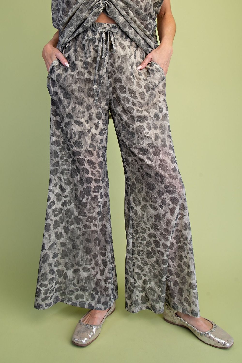 EASEL Ash Animal Print Mesh Bottom Pants
