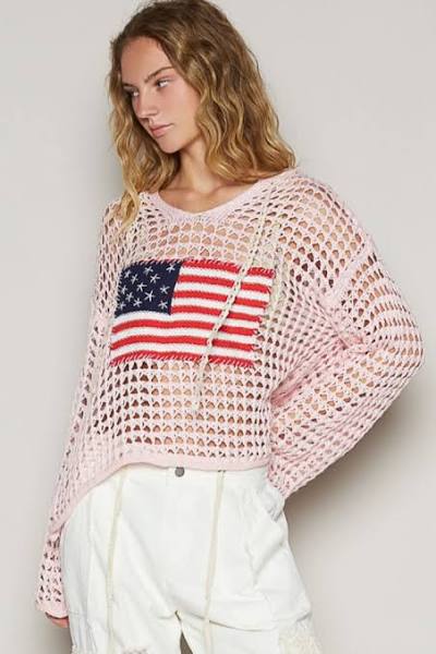 POL Loose Crochet Flag Hoodie