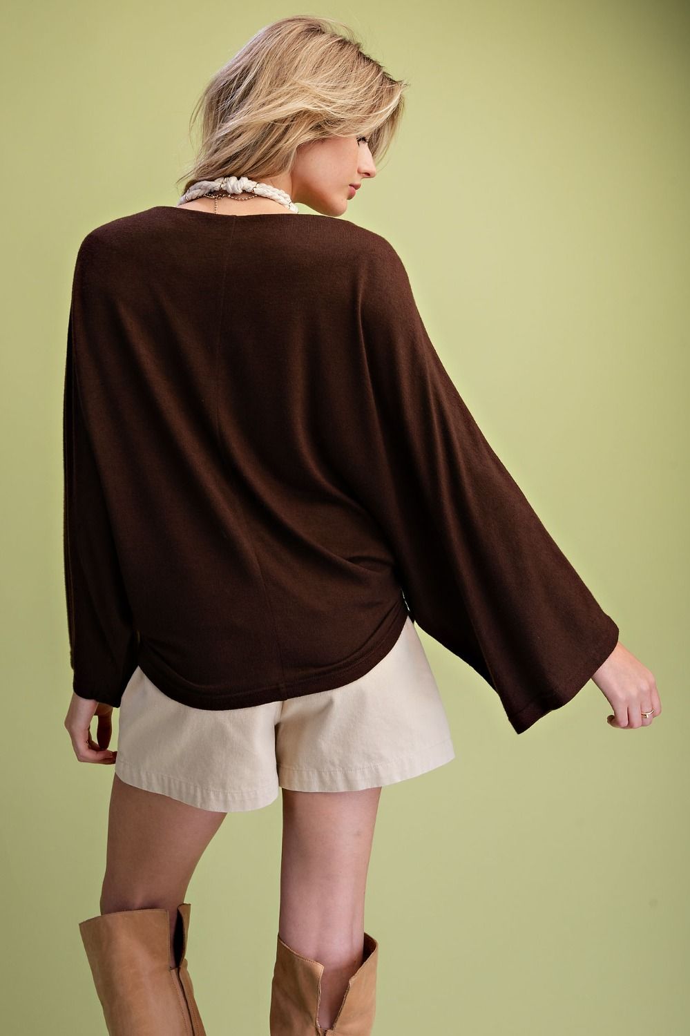 EASEL Brown Dolman Top