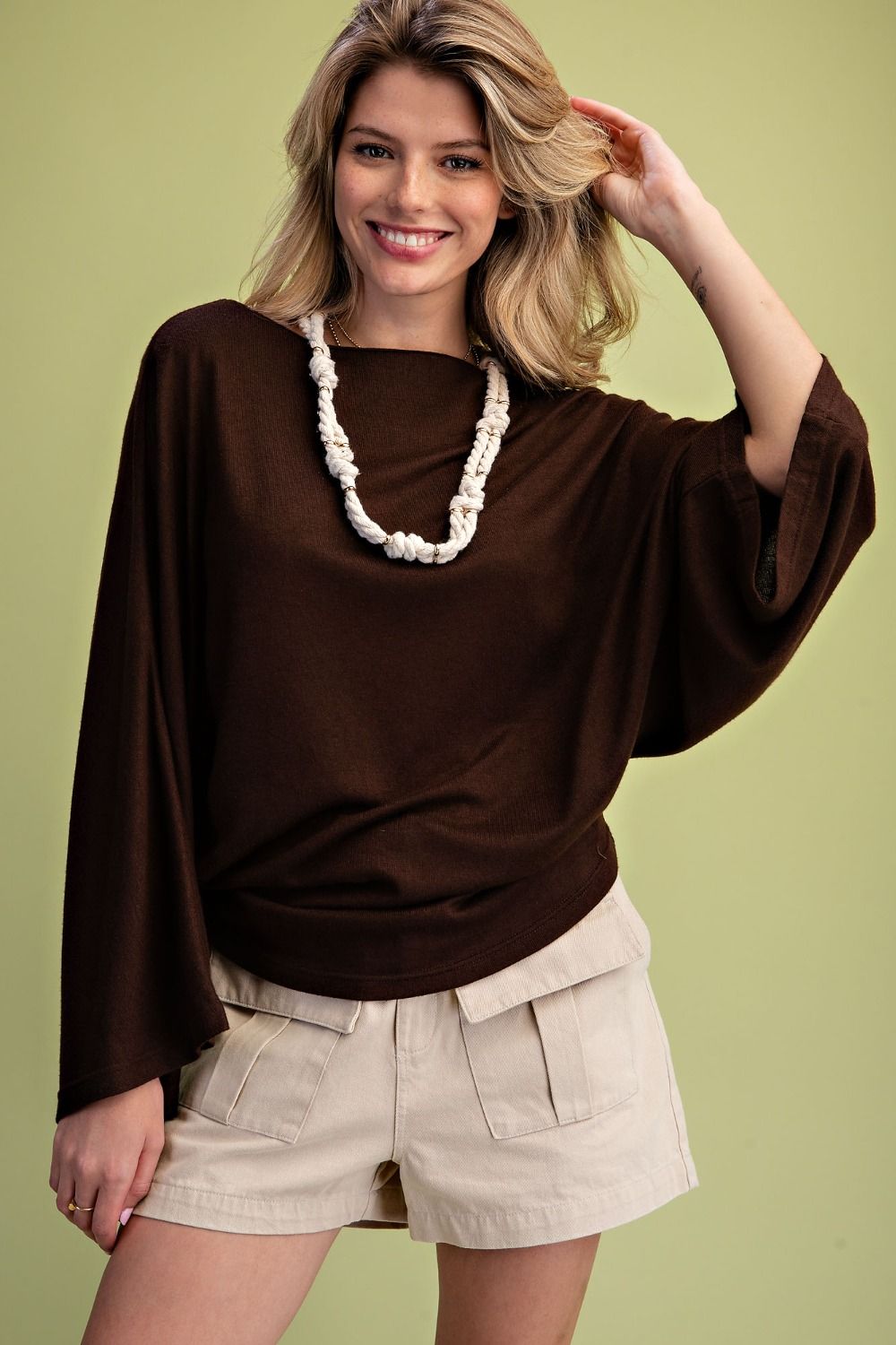 EASEL Brown Dolman Top