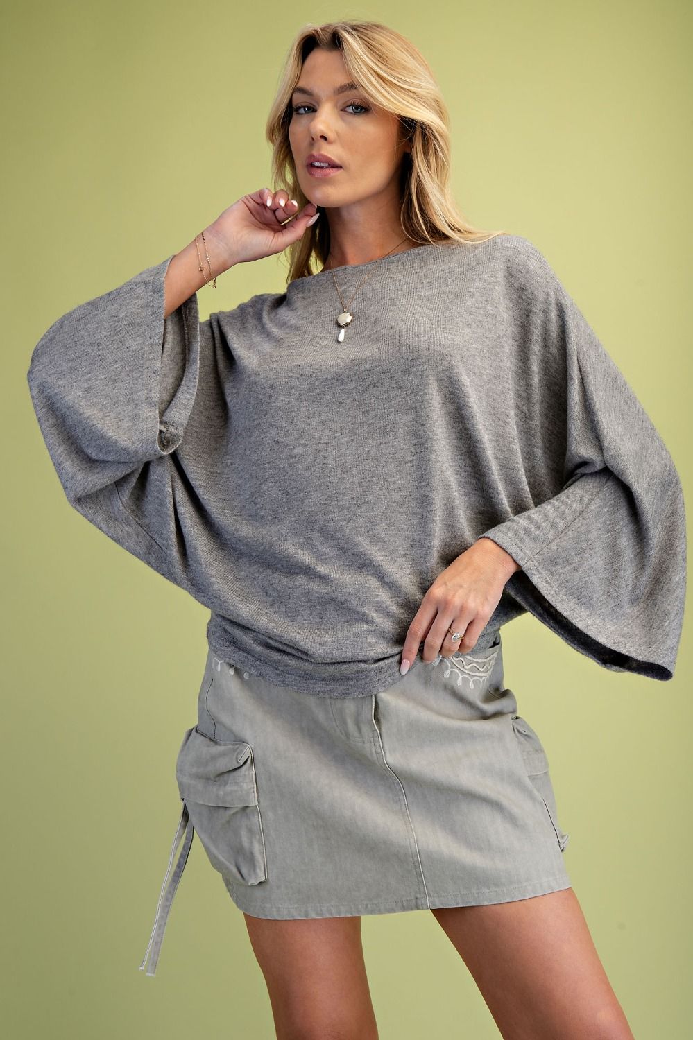 EASEL Heather Grey Dolman Top