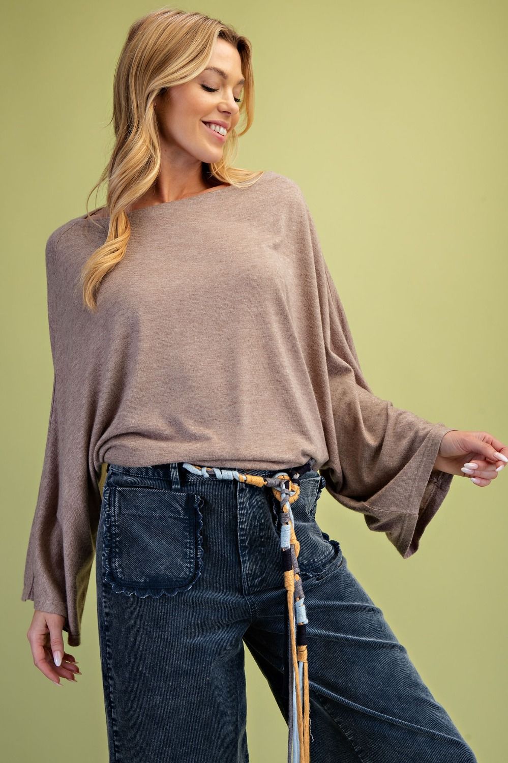 EASEL Mushroom Dolman Top